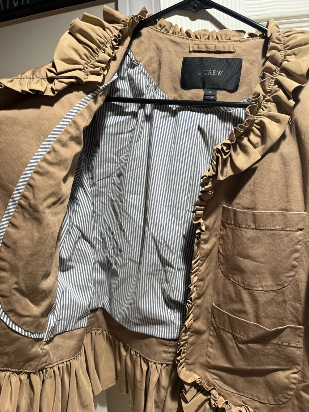 J. Crew Ruffle-Trim Canvas Blazer in Light Tan